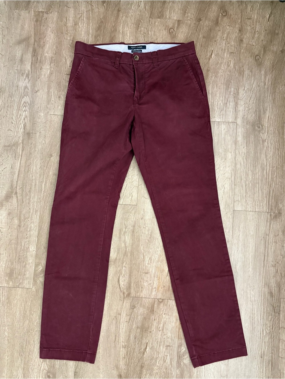 Tommy Hilfiger Slim Fit Stretch Chino Pants Burgundy Wine Men's Casual 30 x 32